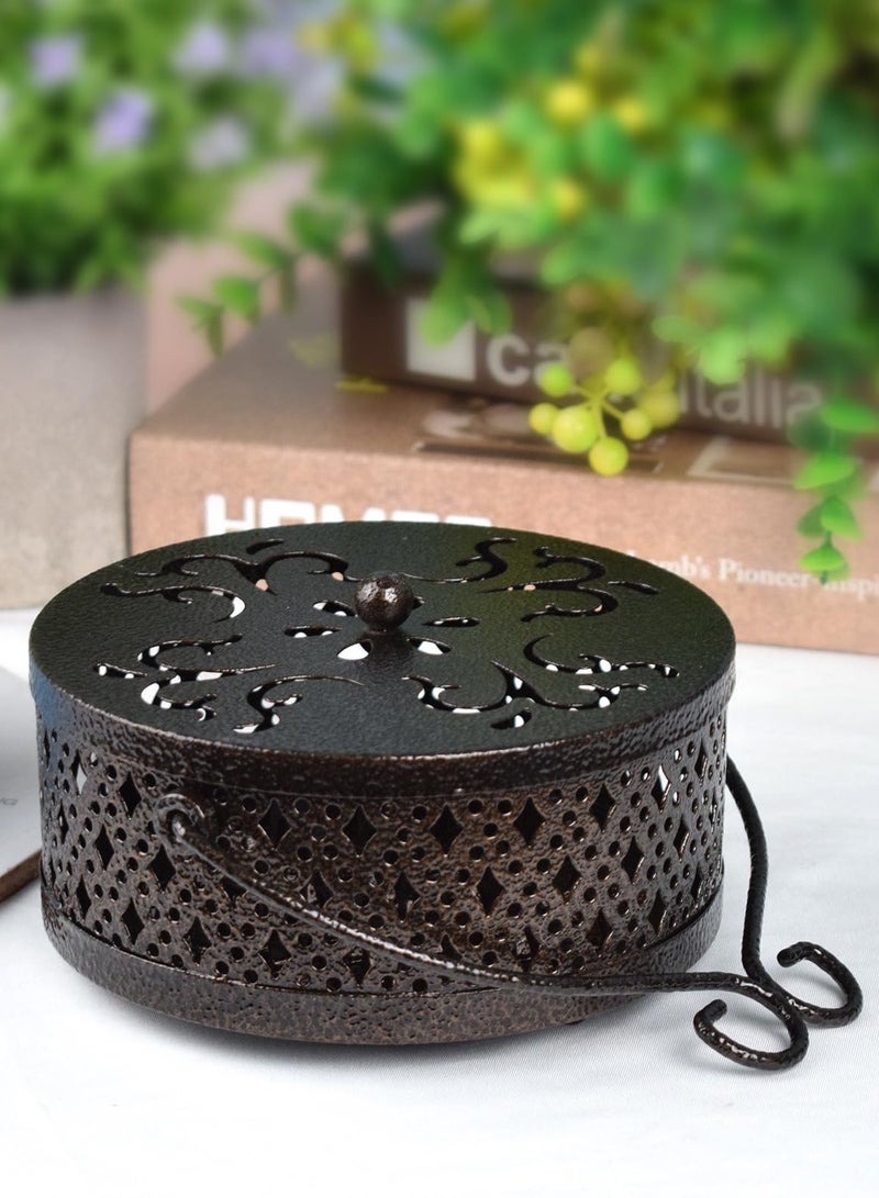 Excefore حامل لفائف البعوض، 2 قطعة حامل لفائف البخور صغير محمول مع مقبض حامل بخور دائري معدني للمنزل والتخييم بالداخل والخارج والفناء (برونزي) - Image 5