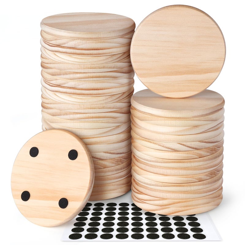 36 Pieces Unfinished Wood Coasters GOH DODD 4 Inch Wooden Blanks Set with Foot Pads for Crafts Laser Engraving Wood Burning Staining Painting Decoupage Wedding Round