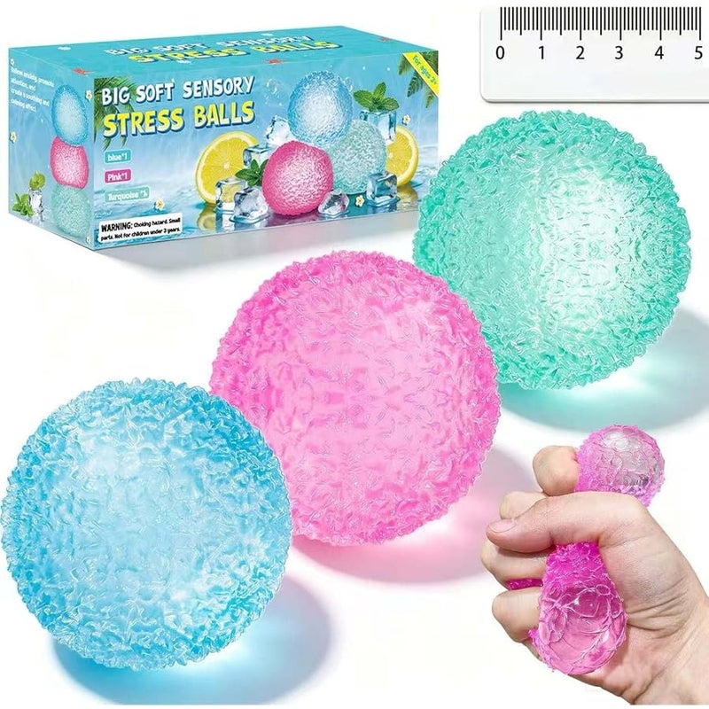 XPQKDC 3Pc Big Soft Sensory Stress Balls, Textured Memory Gel Soft Fidget Toys, Large Sensory Soft Fidget Toy for Kids/Adults, Anxiety Relief Squeeze Ball for Autism/ADHD, Party Favors Gifts. - Image 1