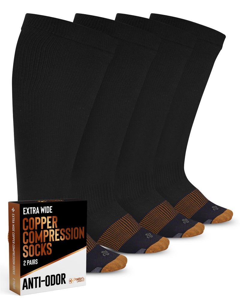 Doctor's Select Copper Plus Size Compression Socks Wide Calf - 2 Pairs | 20-30mmHg Extra Wide Calf Compression Sock Women | Copper Socks for Swelling, Varicose Veins | Extra Wide Calf Compression Sock | Black Wide Compression Socks for Women & Men - Image 1