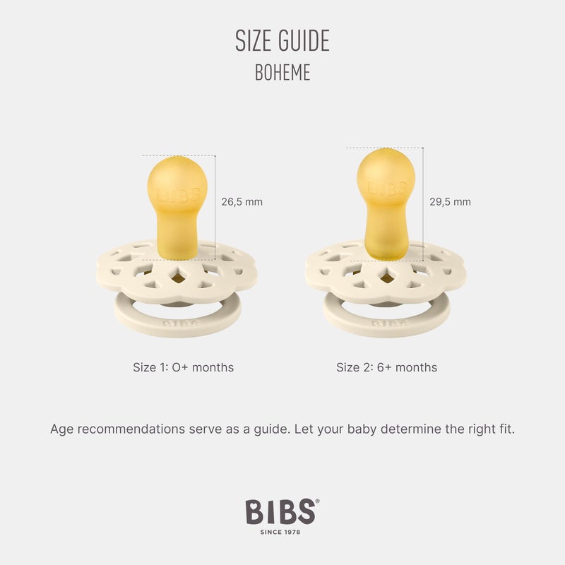 Bibi & Beau BIBS Boheme Soother 2-Pack. BPA Free, Round Nipple. Natural Rubber Latex, Made in Denmark. Size 2 (6-18 Months), Ivory/Blossom - Image 2