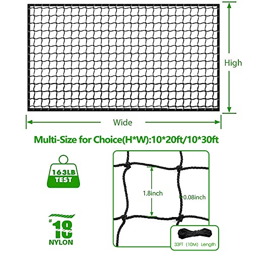 Wiseek 10'x20' Baseball Softball Backstop Nets, Heavy Duty Baseball Netting Ball Stop Netting #18 Nylon Sport Netting Barrier - Image 2