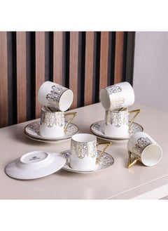 Majestic Majestic Classic 12 Piece New Bone China Coffee Cup Set Elegant Durable Coffee Cups Perfect for Coffee Tea Special Occasions and Gifting Stylish Home Set White/Gold 90 ml Serve 6  - Image 1