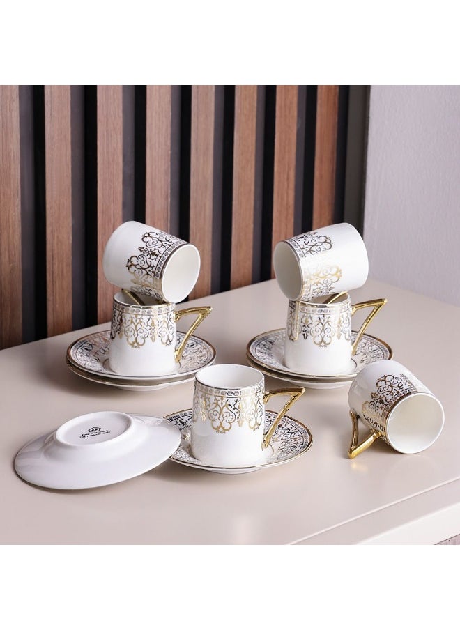 Majestic Majestic Classic 12 Piece New Bone China Coffee Cup Set Elegant Durable Coffee Cups Perfect for Coffee Tea Special Occasions and Gifting Stylish Home Set White/Gold 90 ml Serve 6  - Image 1