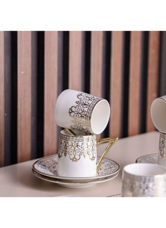 Majestic Majestic Classic 12 Piece New Bone China Coffee Cup Set Elegant Durable Coffee Cups Perfect for Coffee Tea Special Occasions and Gifting Stylish Home Set White/Gold 90 ml Serve 6  - Image 2