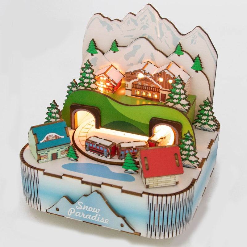 Handmade DIY 3D Wooden Rotating Music Box   color - Image 1