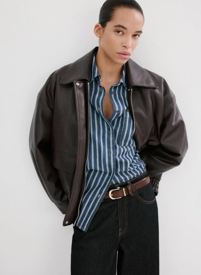 مانجو Striped denim shirt