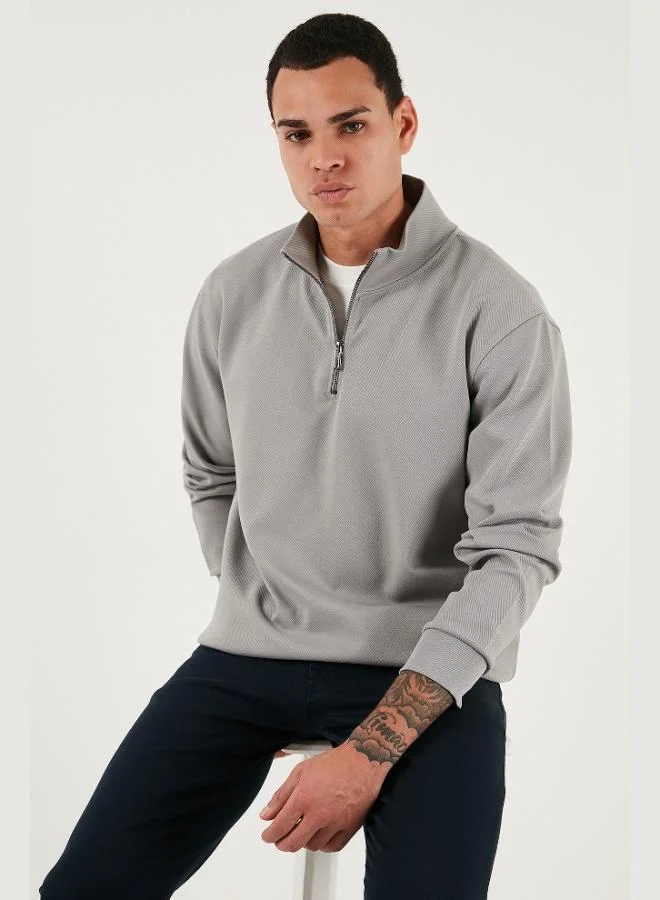 بوراتي بلوزة قطنية بياقة واقفة وسحاب نصفي للرجال من بوراتي