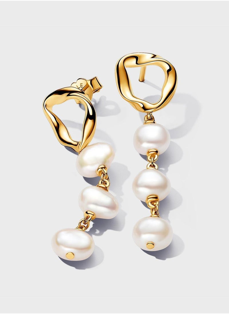 باندورا أقراط متدلية مطلية بالذهب عيار  قيراط بتصميم باروكي - Image 1