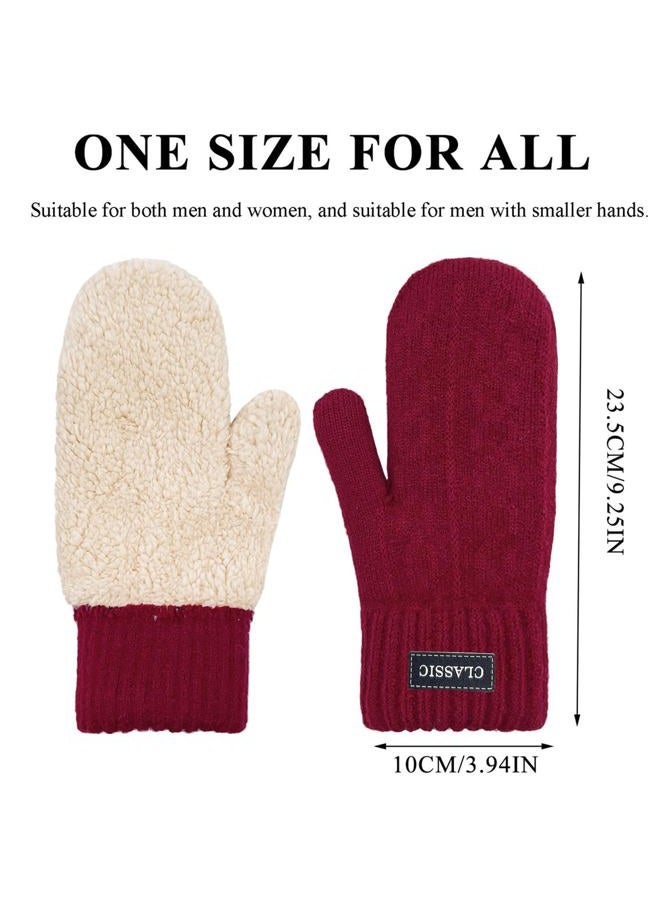Beurlike Winter Mittens Gloves for Women Warm Fleece Lining Knit Thick Gloves for Cold Weather, Winered, One size - Image 3