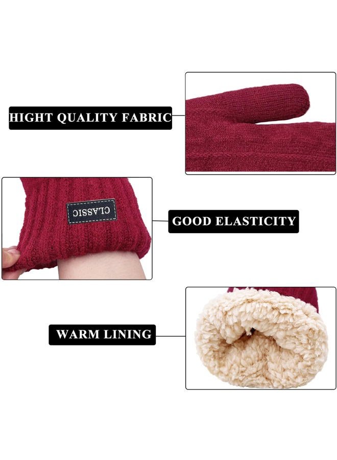 Beurlike Winter Mittens Gloves for Women Warm Fleece Lining Knit Thick Gloves for Cold Weather, Winered, One size - Image 4