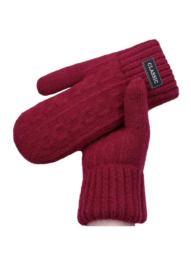 Beurlike Winter Mittens Gloves for Women Warm Fleece Lining Knit Thick Gloves for Cold Weather, Winered, One size - Image 1