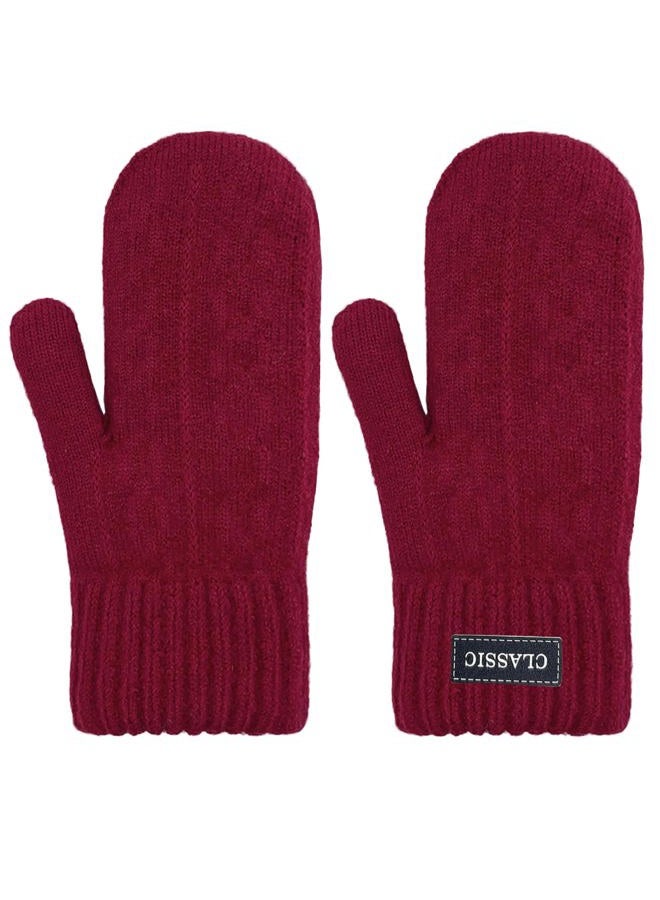 Beurlike Winter Mittens Gloves for Women Warm Fleece Lining Knit Thick Gloves for Cold Weather, Winered, One size - Image 2
