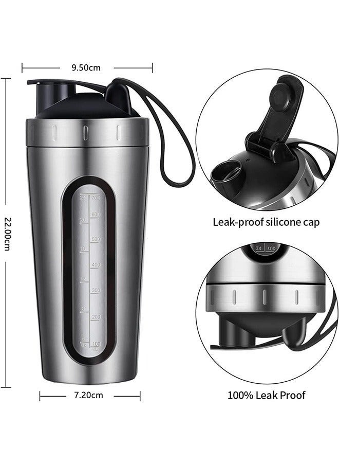 Bukela Protein Shaker Bottle, Protein Shaker Cup with shaker ball, Visible Window, Stainless Steel Shaker Bottle Leak Proof (silver) - Image 5