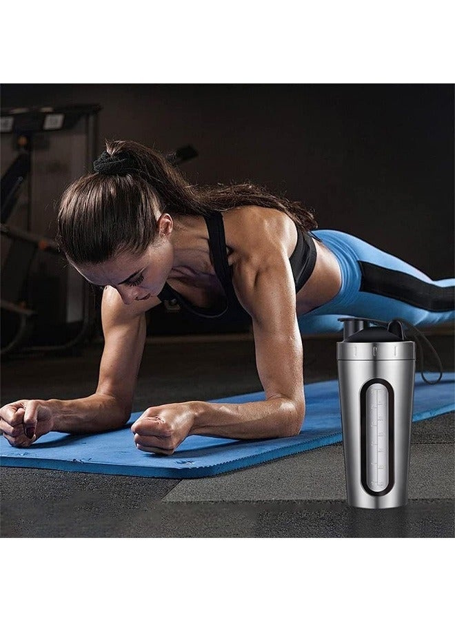 Bukela Protein Shaker Bottle, Protein Shaker Cup with shaker ball, Visible Window, Stainless Steel Shaker Bottle Leak Proof (silver) - Image 2