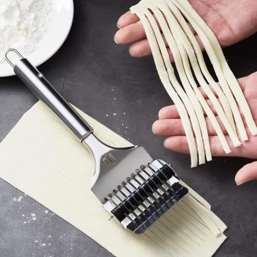 TASMAX Kitchen Tools Steel Noodles Cutter Stainless Steel Noodle Lattice Roller | Handheld Dough Cutter Kitchen Tools Baking Pastry Tool for Noodle Cutter Roller (Pack of 1) - Image 1