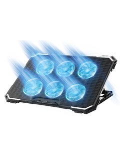 ستاندرد حامل تبريد قياسي ICE06N لأجهزة الكمبيوتر المحمولة للألعاب – 6 مراوح LED زرقاء – شبكة حديدية – 2 منفذ USB – يدعم أجهزة الكمبيوتر المحمولة من 12 إلى 17 بوصة | أسود  - Image 1