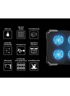 ستاندرد حامل تبريد قياسي ICE06N لأجهزة الكمبيوتر المحمولة للألعاب – 6 مراوح LED زرقاء – شبكة حديدية – 2 منفذ USB – يدعم أجهزة الكمبيوتر المحمولة من 12 إلى 17 بوصة | أسود  - Image 5