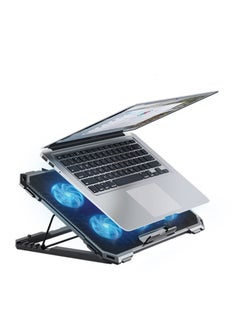 ستاندرد حامل تبريد قياسي ICE06N لأجهزة الكمبيوتر المحمولة للألعاب – 6 مراوح LED زرقاء – شبكة حديدية – 2 منفذ USB – يدعم أجهزة الكمبيوتر المحمولة من 12 إلى 17 بوصة | أسود  - Image 2