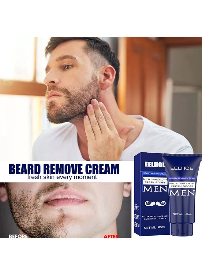 EELHOE Beard Remove Cream，Men’s Depilatory Cream for Sensitive Skin, Tough Hair Removal for Face, Underarm & Body, Hydrates & Exfoliates, Gentle Formula for Long-Lasting Smoothness 60ml - Image 3