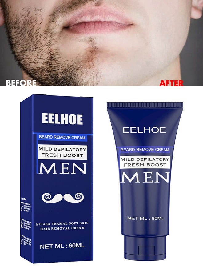EELHOE Beard Remove Cream，Men’s Depilatory Cream for Sensitive Skin, Tough Hair Removal for Face, Underarm & Body, Hydrates & Exfoliates, Gentle Formula for Long-Lasting Smoothness 60ml - Image 1