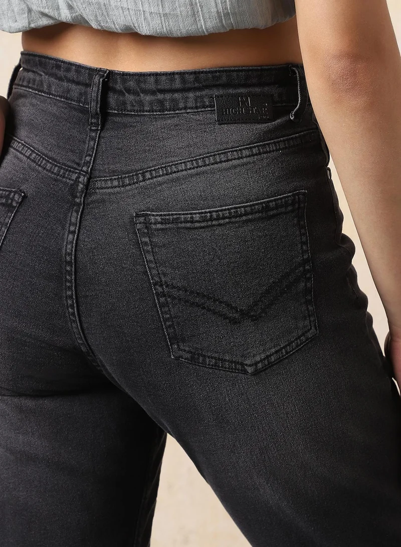 HIGH STAR Women Mom Slim Fit High-Rise Light Fade Cotton Jeans