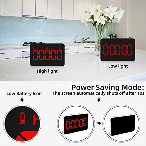 PERSUPER Digital Timer Kitchen Timer Count Down Up Rechargeable Kitchen Gadgets Vibration Mode Adjustable Volume and Brightness LED Display Time Management for Cook, Desk, Kids Adults Study Teaching - Image 4