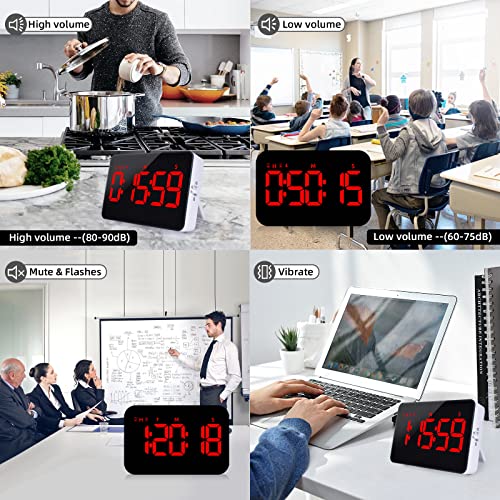 PERSUPER Digital Timer Kitchen Timer Count Down Up Rechargeable Kitchen Gadgets Vibration Mode Adjustable Volume and Brightness LED Display Time Management for Cook, Desk, Kids Adults Study Teaching - Image 5