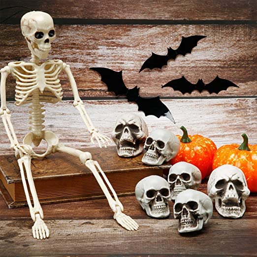 Brown Leaf Halloween Horror Scary Skulls Realistic Looking Skulls Human Skeleton Head Skull for Halloween Bar Home Table Decoration Medium Green Skull 5 PCs Set - Image 4