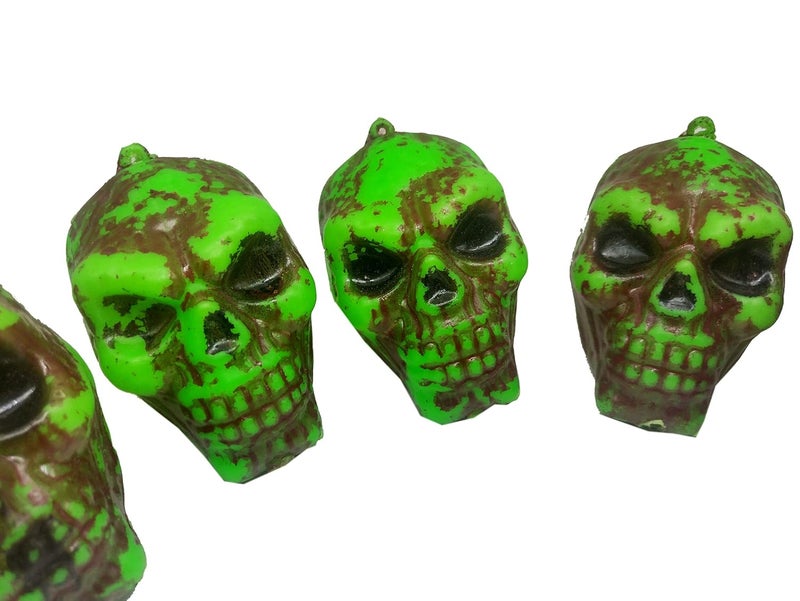 Brown Leaf Halloween Horror Scary Skulls Realistic Looking Skulls Human Skeleton Head Skull for Halloween Bar Home Table Decoration Medium Green Skull 5 PCs Set - Image 2