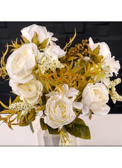 Huitich Artificial Mini Rose Flower Bunch with Filler for Elegant Decor White  - Image 2