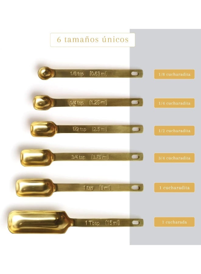 2 Lb. Depot 2lbDepot Gold Measuring Spoons Set of 7 Includes Bonus Leveler, for Baking/Cooking, Premium Kitchen use Stainless Steel Teaspoons, Rust Proof, Narrow Design fits into Spice Jars - Image 4