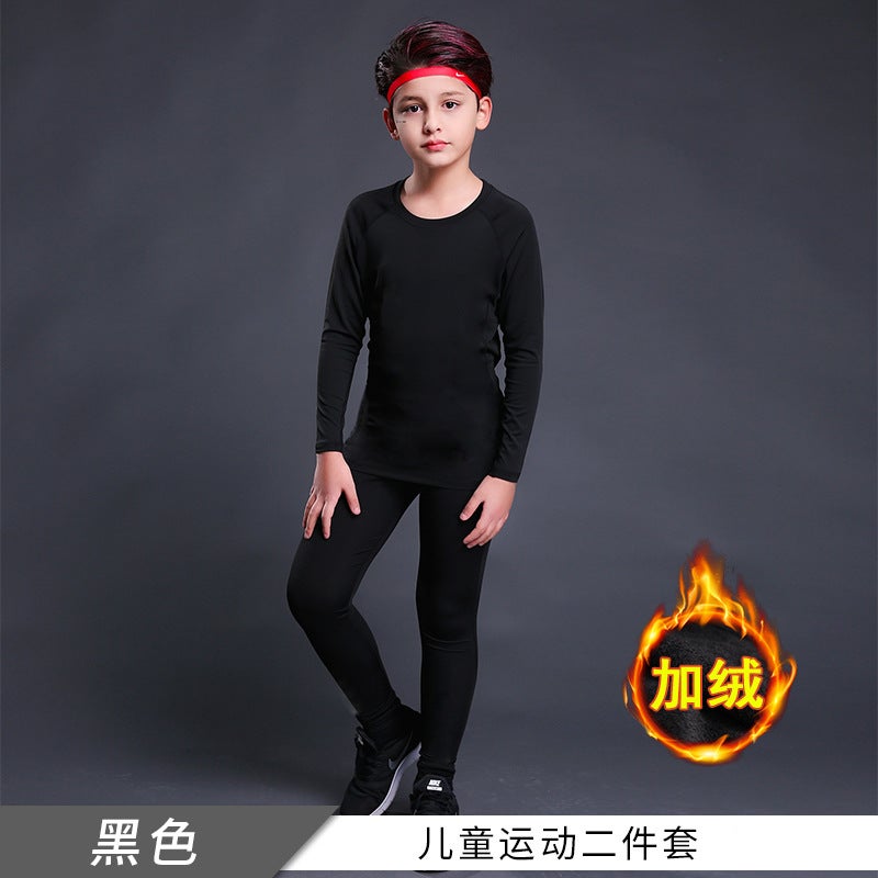 Children'S Sports Tights Plus Velvet Suit Football Bottoming Clothes Children'S Sports Men'S And Women'S Quick-Drying Trousers Yoga Clothes - Image 1
