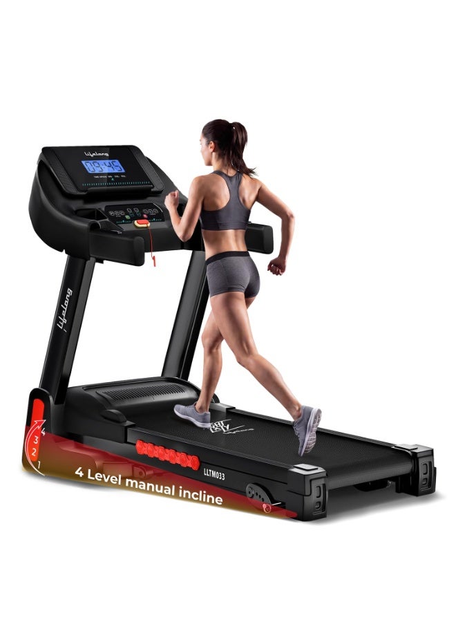 Lifelong FitPro Motorized Treadmill for Home (4HP Peak) | 4-Level Manual Incline | Rubberies Shock Absorption | Foldable Hydraulic | 12 Preset Workouts | 14km/hr | 100Kg | Bluetooth - Image 1