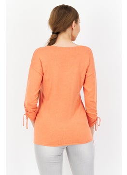 Zero Women V Neck Long Sleeve Plain Sweater, Dark Orange  - Image 1