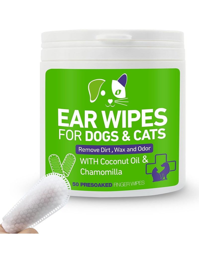 مناديل تنظيف الأذن للحيوانات الأليفة من بومبلر للكلاب والقطط محلول لطيف وفعال لتنظيف الأذن وإزالة الأوساخ والشمع والرائحة 50 منديلًا مبللة لتخفيف آلام الأذن لدى الكلاب - Image 1
