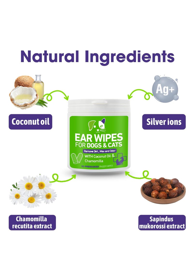 مناديل تنظيف الأذن للحيوانات الأليفة من بومبلر للكلاب والقطط محلول لطيف وفعال لتنظيف الأذن وإزالة الأوساخ والشمع والرائحة 50 منديلًا مبللة لتخفيف آلام الأذن لدى الكلاب - Image 2