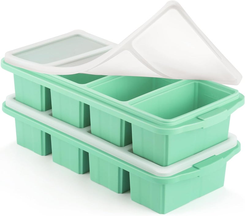 Ztomine Silicone Freezer Tray With Lid - Silicone Freezer Food Molds- Large Ice Cube Tray,Silicone Freezer Container,Freeze & Store Soup, Sauce, Broth,Leftovers - Makes 4 Perfect 1 Cup - Image 1