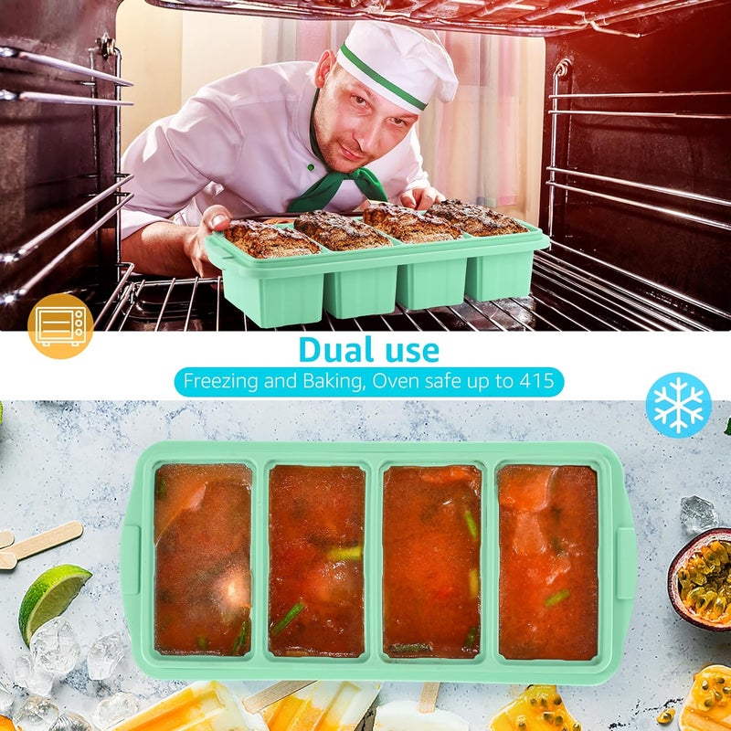 Ztomine Silicone Freezer Tray With Lid - Silicone Freezer Food Molds- Large Ice Cube Tray,Silicone Freezer Container,Freeze & Store Soup, Sauce, Broth,Leftovers - Makes 4 Perfect 1 Cup - Image 3