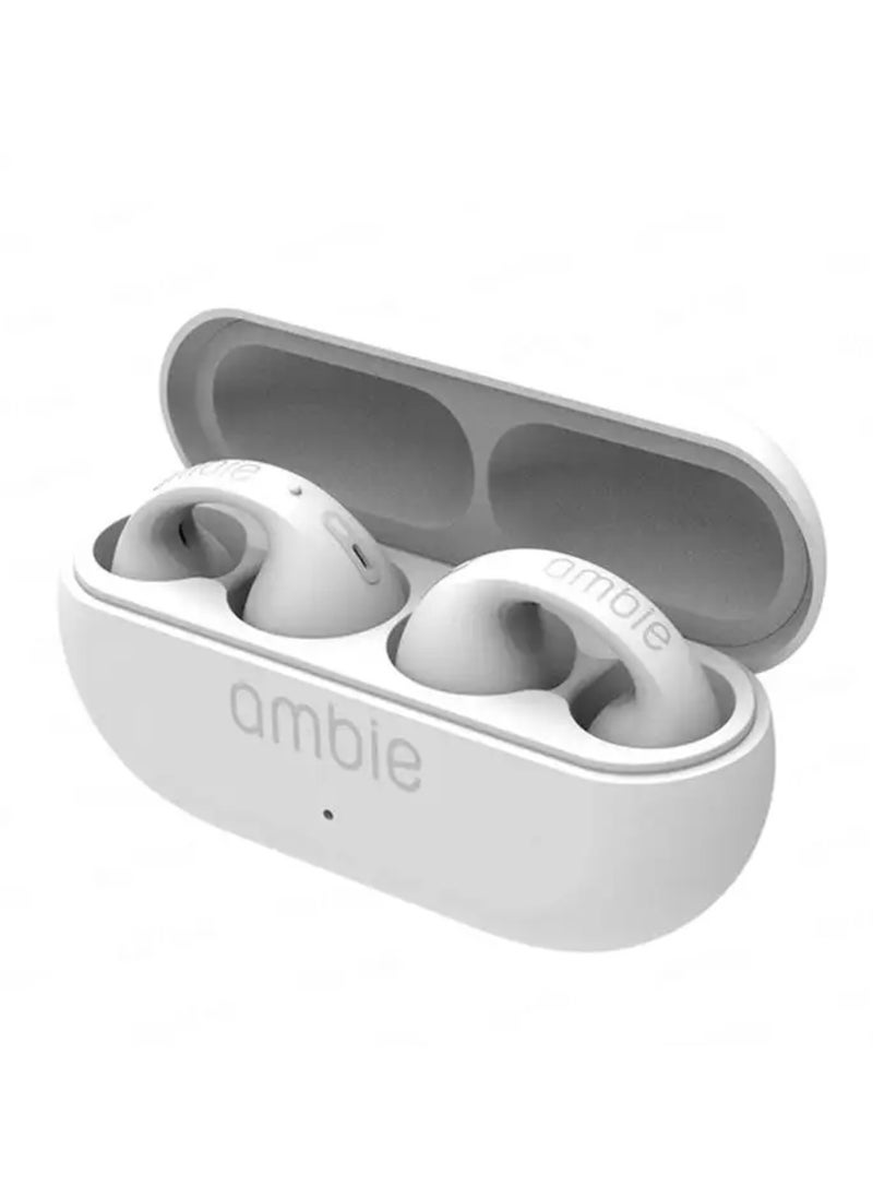 أمبي - سماعات أذن لاسلكية من Ambie Sound Earcuffs Pro Upgrade TWS، سماعات أذن بلوتوث، سماعات أذن رياضية، توصيل عظمي، مقاومة للماء، مثالية للنساء ذهبي، (أبيض) - Image 1
