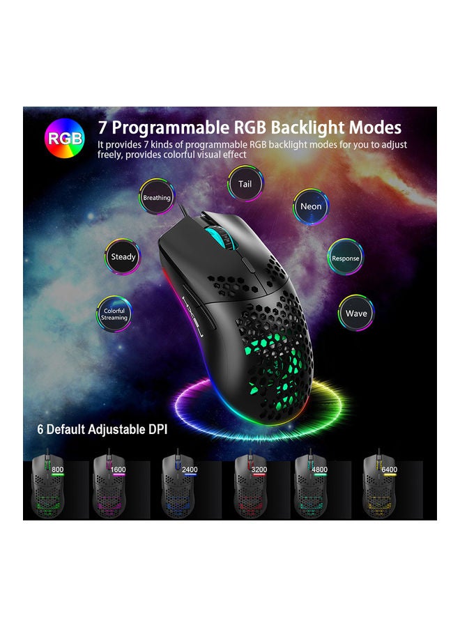 J900 USB Wired Gaming Mouse Black/Green - Image 2