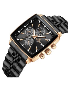 REWARD Quartz Mens Watch, Waterproof Luminous Sport Watch, Comfortable Stainless Steel Chronograph Wristwatch, Lightweight And Durable Business Watch, (1pc, Black And Gold)  - Image 2