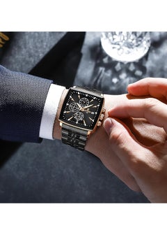REWARD Quartz Mens Watch, Waterproof Luminous Sport Watch, Comfortable Stainless Steel Chronograph Wristwatch, Lightweight And Durable Business Watch, (1pc, Black And Gold)  - Image 4