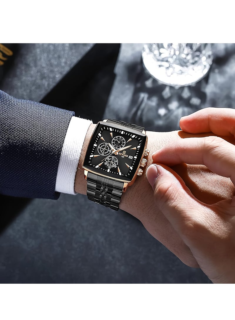 REWARD Quartz Mens Watch, Waterproof Luminous Sport Watch, Comfortable Stainless Steel Chronograph Wristwatch, Lightweight And Durable Business Watch, (1pc, Black And Gold) - Image 4