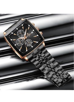 REWARD Quartz Mens Watch, Waterproof Luminous Sport Watch, Comfortable Stainless Steel Chronograph Wristwatch, Lightweight And Durable Business Watch, (1pc, Black And Gold)  - Image 3