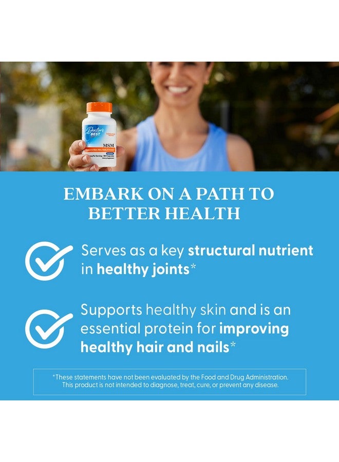 Doctor's Best Doctors Best MSM, Supports Hair, Skin, Nails, & Joints, Non-GMO, Gluten Free, 3000 mg Per Serving, 180 Capsules - Image 4