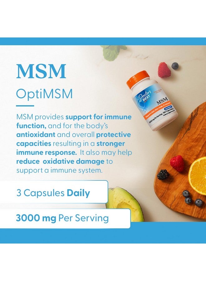 Doctor's Best Doctors Best MSM, Supports Hair, Skin, Nails, & Joints, Non-GMO, Gluten Free, 3000 mg Per Serving, 180 Capsules - Image 3