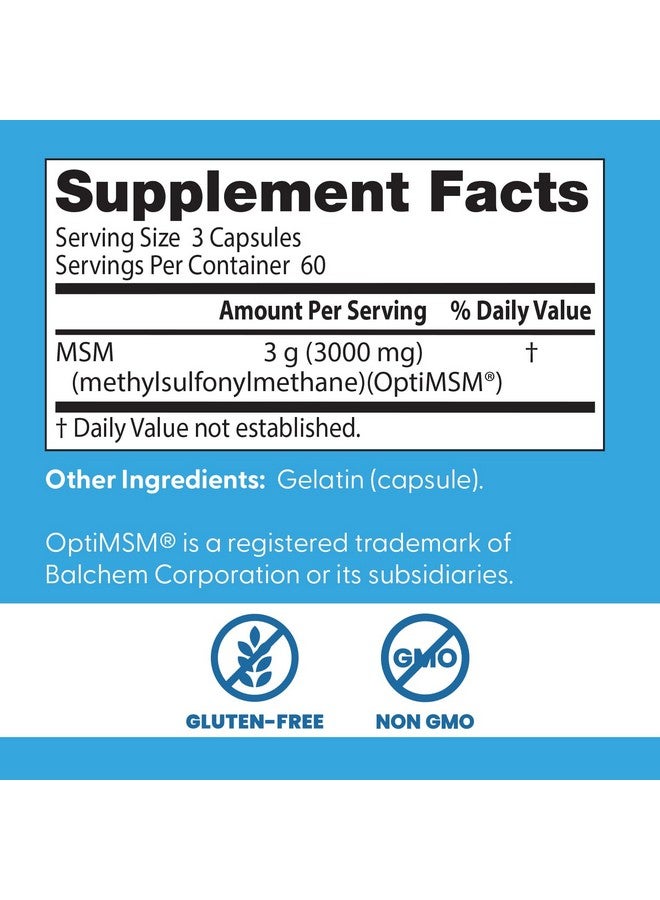 Doctor's Best Doctors Best MSM, Supports Hair, Skin, Nails, & Joints, Non-GMO, Gluten Free, 3000 mg Per Serving, 180 Capsules - Image 2