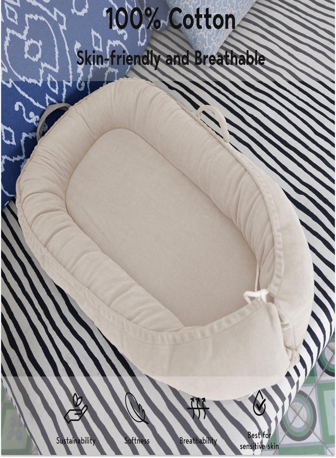 CooCooBaby Infant Lounger, Baby Nest Cover for Baby Girls & Boys, Newborn Essentials for Baby 0-18+ Months, 100% Cotton Breathable(CreamyWhite, Corduroy) - Image 2