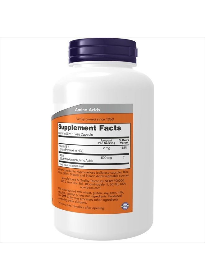 now Supplements, GABA (Gamma-Aminobutyric Acid) 500 mg + B-6, Natural Neurotransmitter*, 200 Veg Capsules - Image 2